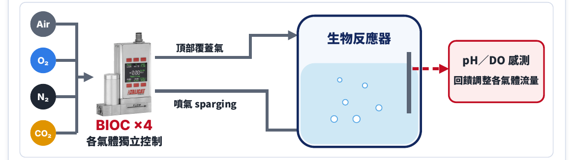 Alicat BIOC 生物反應器氣體質量流量控制器：多氣體通氣控制配置